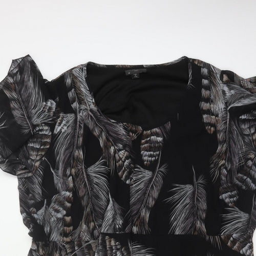 AX Paris Women Black Feather Print UK 12 Fit & Flare Knee Dress