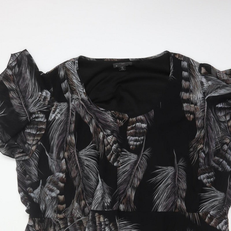 AX Paris Women Black Feather Print UK 12 Fit & Flare Knee Dress