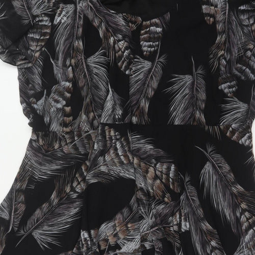 AX Paris Women Black Feather Print UK 12 Fit & Flare Knee Dress