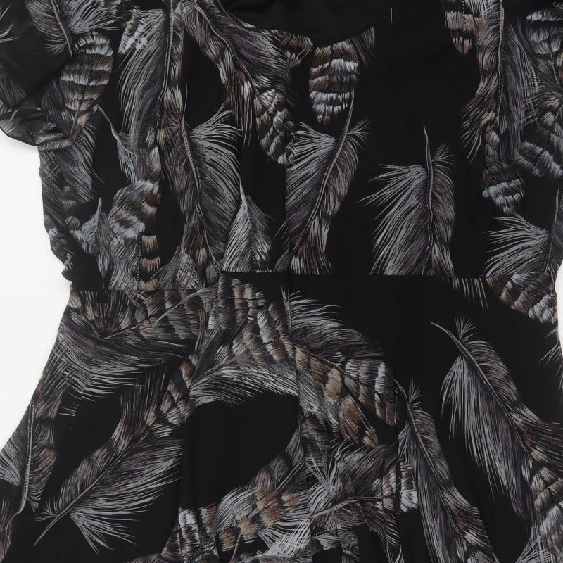 AX Paris Women Black Feather Print UK 12 Fit & Flare Knee Dress