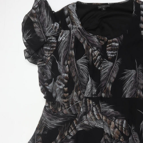 AX Paris Women Black Feather Print UK 12 Fit & Flare Knee Dress