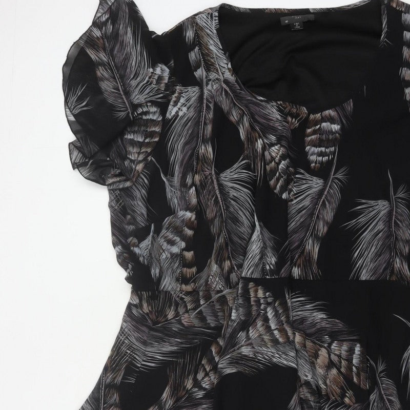 AX Paris Women Black Feather Print UK 12 Fit & Flare Knee Dress