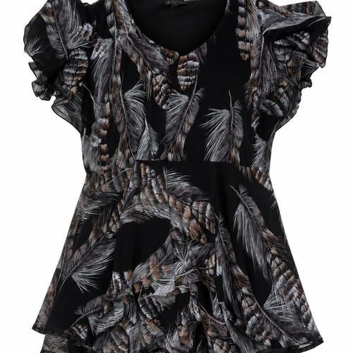 AX Paris Women Black Feather Print UK 12 Fit & Flare Knee Dress