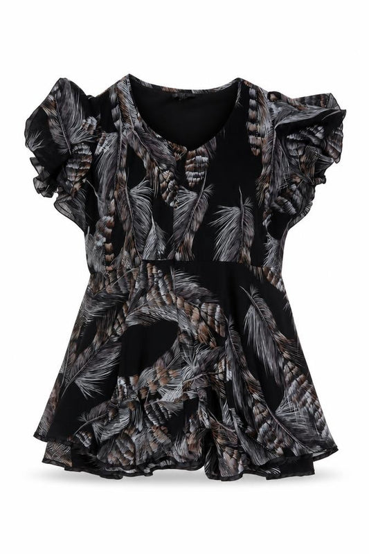Front view of AX Paris Women Black Feather Print UK 12 Fit & Flare Knee Dress
