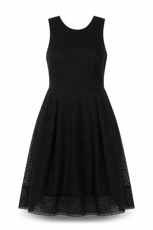 Front view of Warehouse Women Black UK 12 Fit & Flare Lace Backless Dress