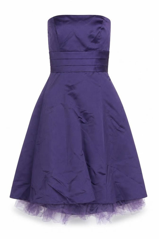 Front view of Eternity Bride Women’s Purple UK 8 Strapless A-Line Satin Party Dress