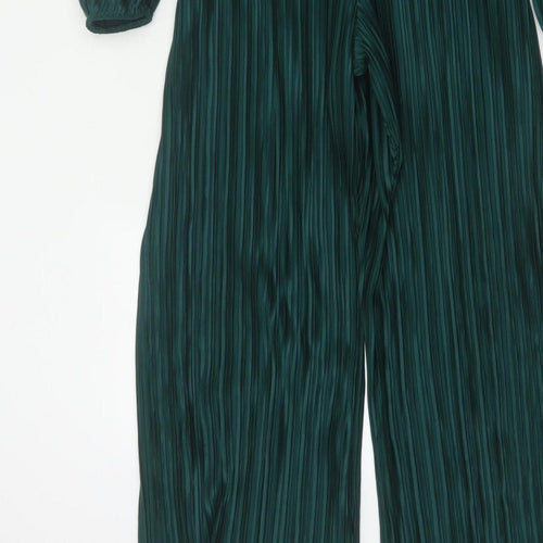 Boohoo Women Green UK 10 Pleated Wide-Leg Belted Jumpsuit