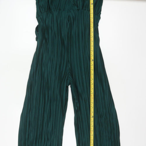 Boohoo Women Green UK 10 Pleated Wide-Leg Belted Jumpsuit