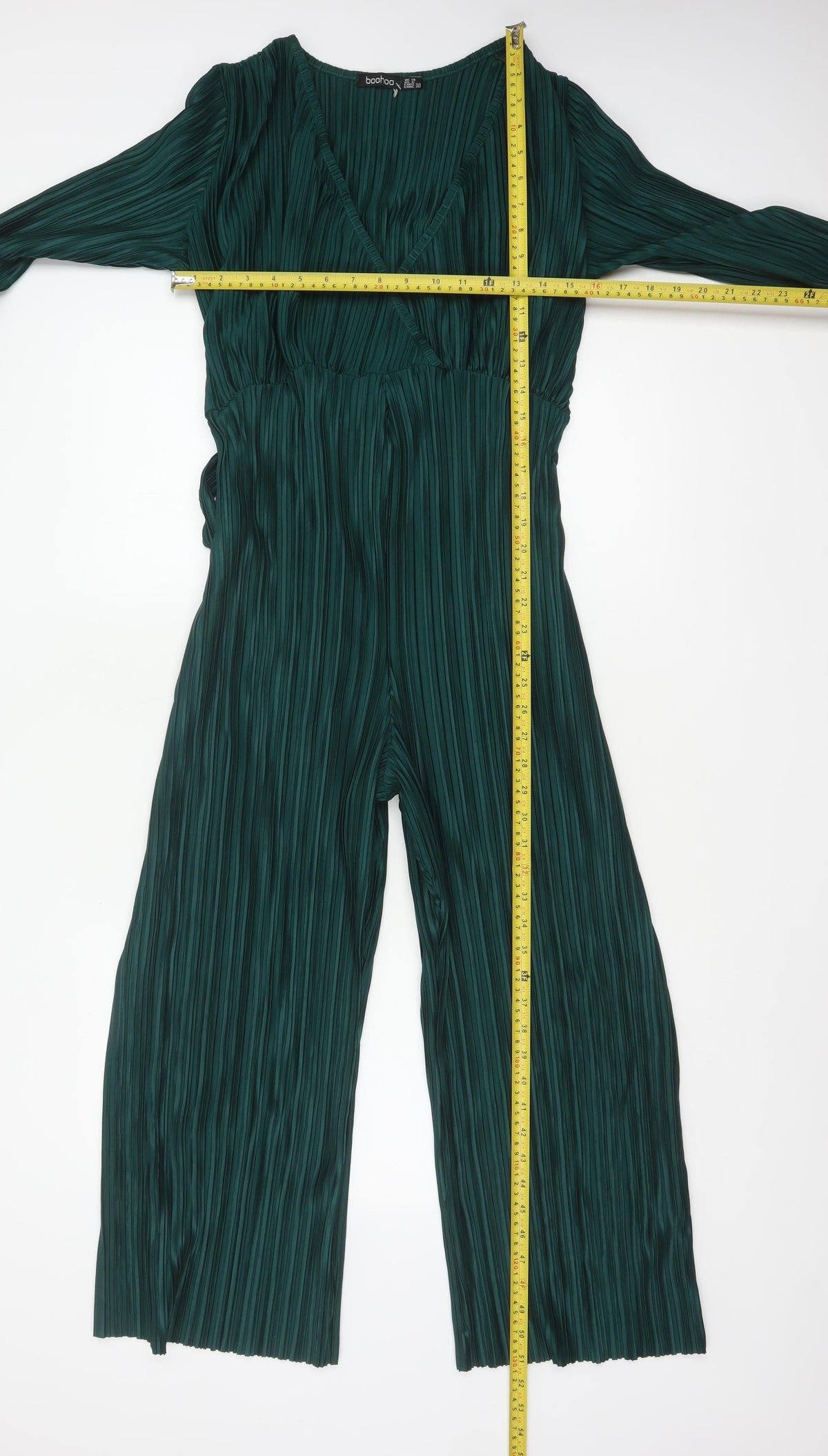 Boohoo Women Green UK 10 Pleated Wide-Leg Belted Jumpsuit