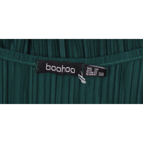 Boohoo Women Green UK 10 Pleated Wide-Leg Belted Jumpsuit