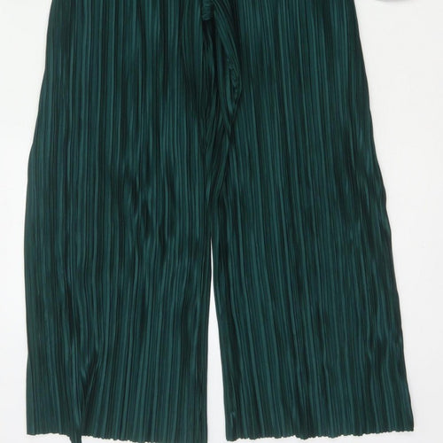Boohoo Women Green UK 10 Pleated Wide-Leg Belted Jumpsuit
