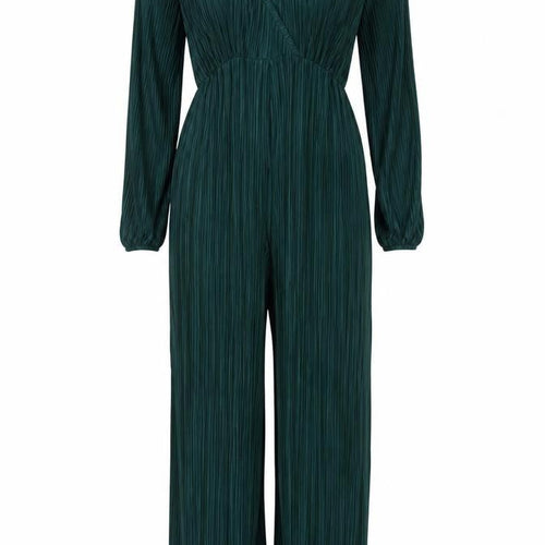 Boohoo Women Green UK 10 Pleated Wide-Leg Belted Jumpsuit