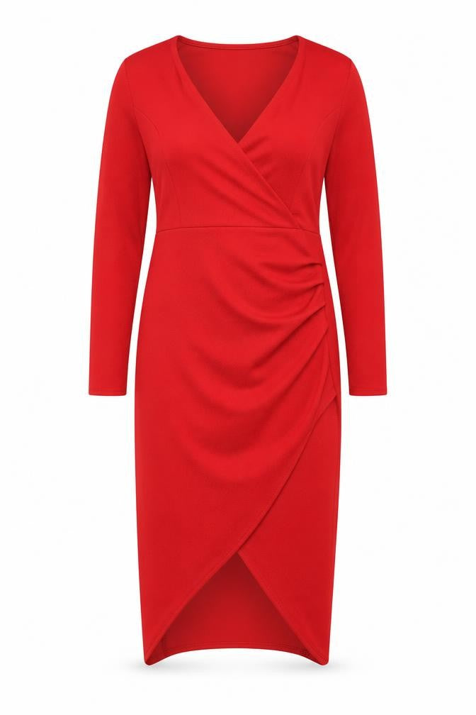 Boohoo Women Red UK 14 Bodycon Wrap Asymmetric Long Sleeve Dress