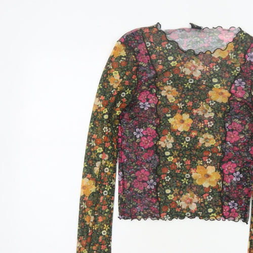 M-M Women’s Multicoloured M Floral Mesh Cropped Long Sleeve Blouse