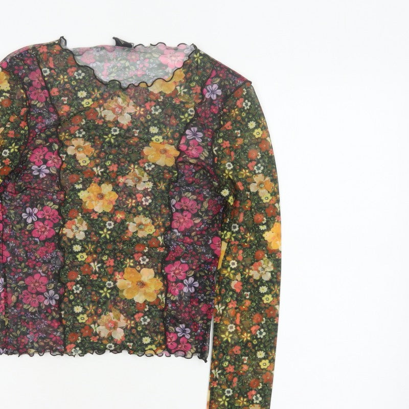 M-M Women’s Multicoloured M Floral Mesh Cropped Long Sleeve Blouse