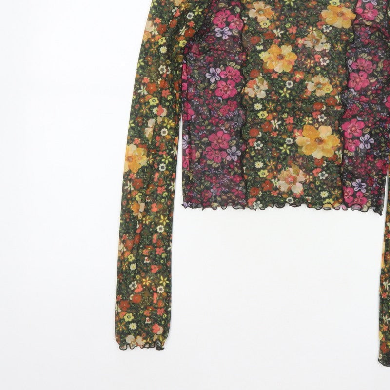 M-M Women’s Multicoloured M Floral Mesh Cropped Long Sleeve Blouse