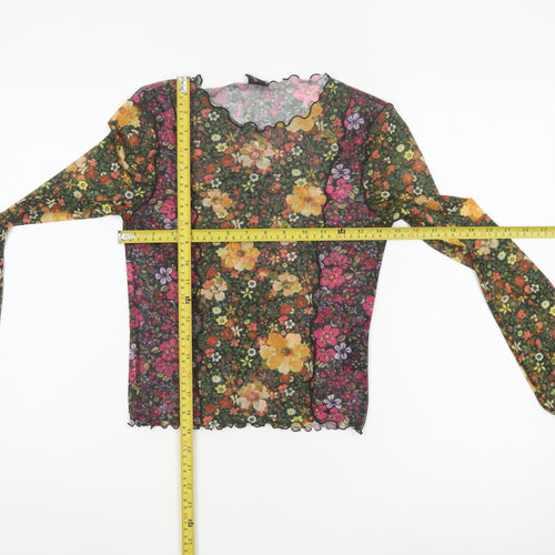 M-M Women’s Multicoloured M Floral Mesh Cropped Long Sleeve Blouse
