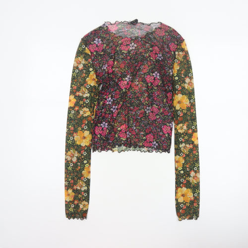 M-M Women’s Multicoloured M Floral Mesh Cropped Long Sleeve Blouse