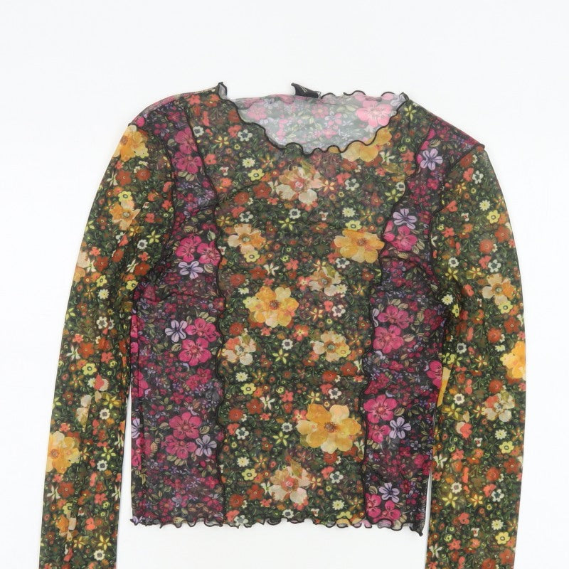 M-M Women’s Multicoloured M Floral Mesh Cropped Long Sleeve Blouse