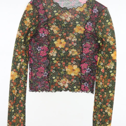 M-M Women’s Multicoloured M Floral Mesh Cropped Long Sleeve Blouse