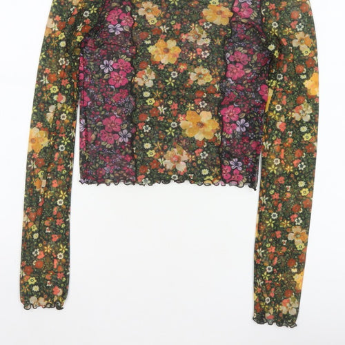 M-M Women’s Multicoloured M Floral Mesh Cropped Long Sleeve Blouse