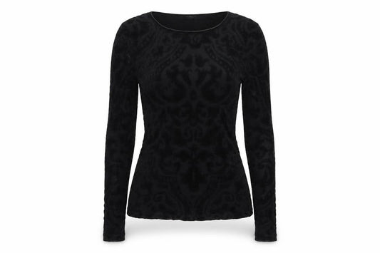 Reiss Women Black S Sheer Floral Burnout Long Sleeve Round Neck Blouse