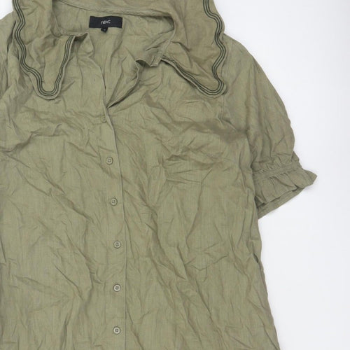 Next Women Green Linen UK 18 Knee Length Shirt Dress Embroidered