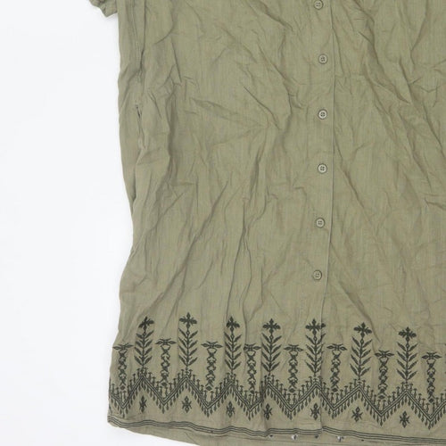 Next Women Green Linen UK 18 Knee Length Shirt Dress Embroidered