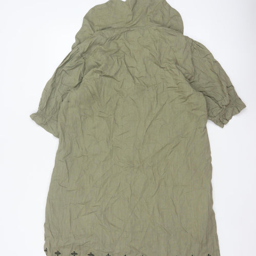 Next Women Green Linen UK 18 Knee Length Shirt Dress Embroidered