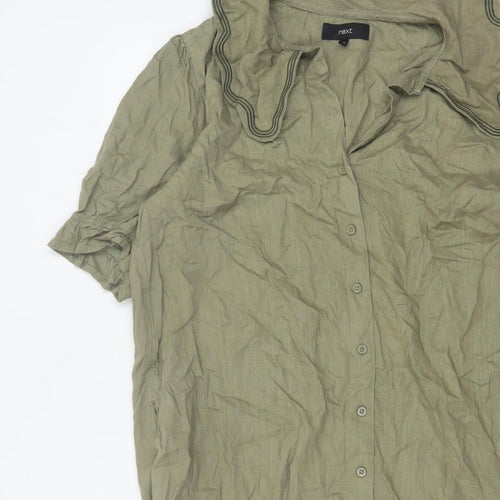 Next Women Green Linen UK 18 Knee Length Shirt Dress Embroidered