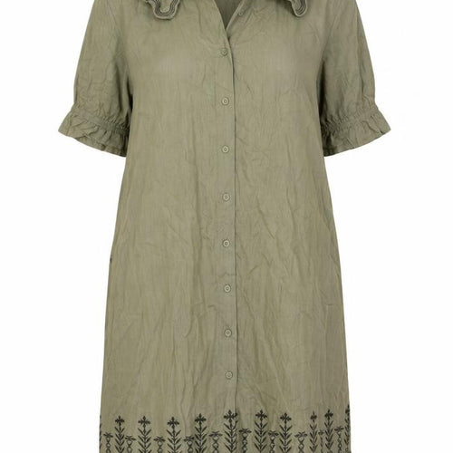 Next Women Green Linen UK 18 Knee Length Shirt Dress Embroidered