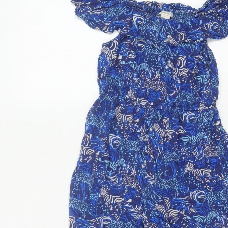 Monsoon Girls Blue 5-6 Years Animal Print Off Shoulder Wide Leg Jumpsuit