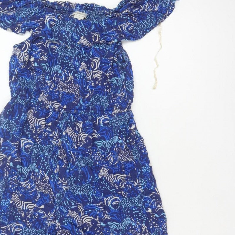 Monsoon Girls Blue 5-6 Years Animal Print Off Shoulder Wide Leg Jumpsuit