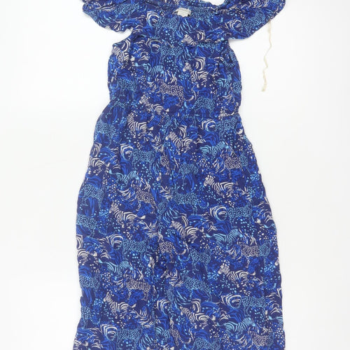 Monsoon Girls Blue 5-6 Years Animal Print Off Shoulder Wide Leg Jumpsuit
