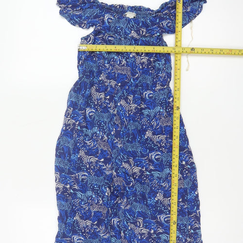 Monsoon Girls Blue 5-6 Years Animal Print Off Shoulder Wide Leg Jumpsuit