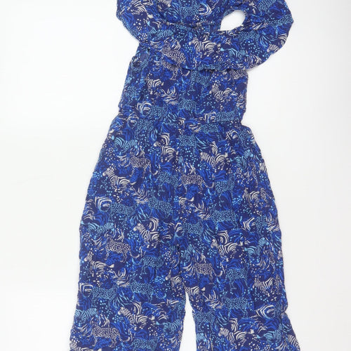 Monsoon Girls Blue 5-6 Years Animal Print Off Shoulder Wide Leg Jumpsuit