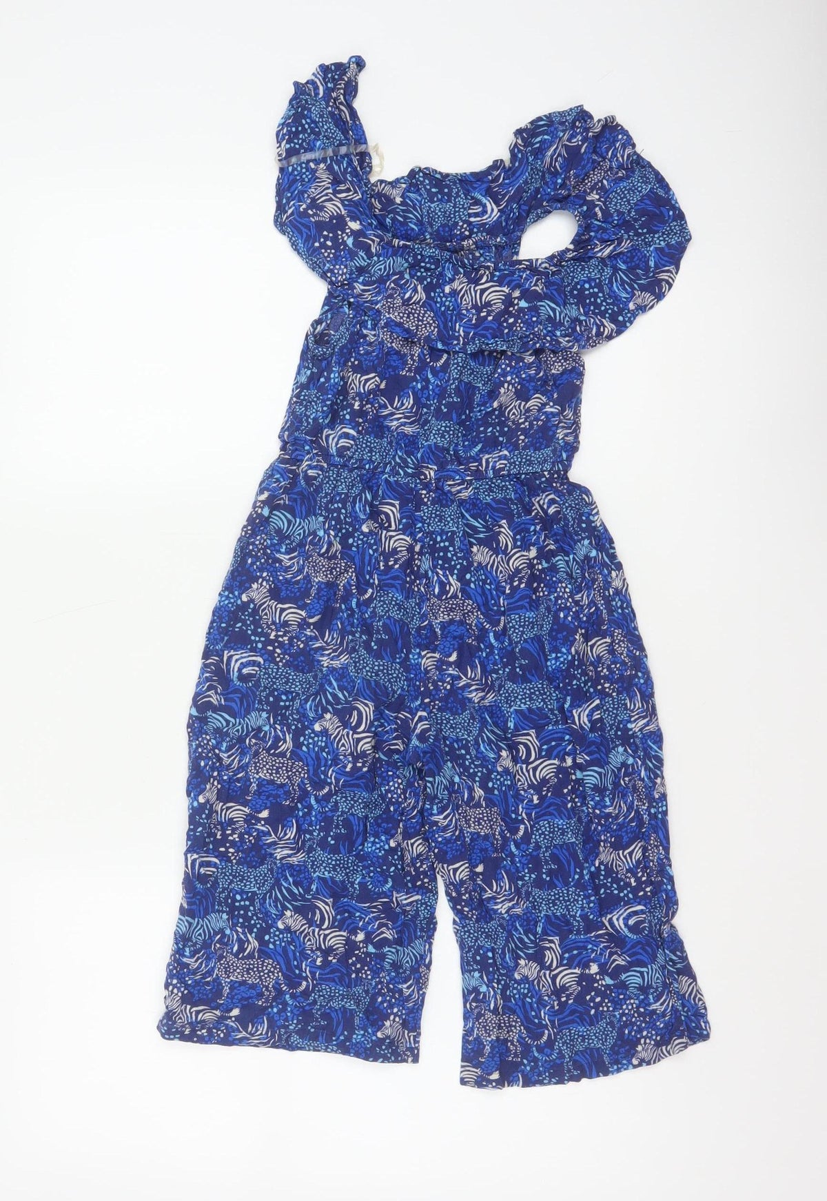 Monsoon Girls Blue 5-6 Years Animal Print Off Shoulder Wide Leg Jumpsuit