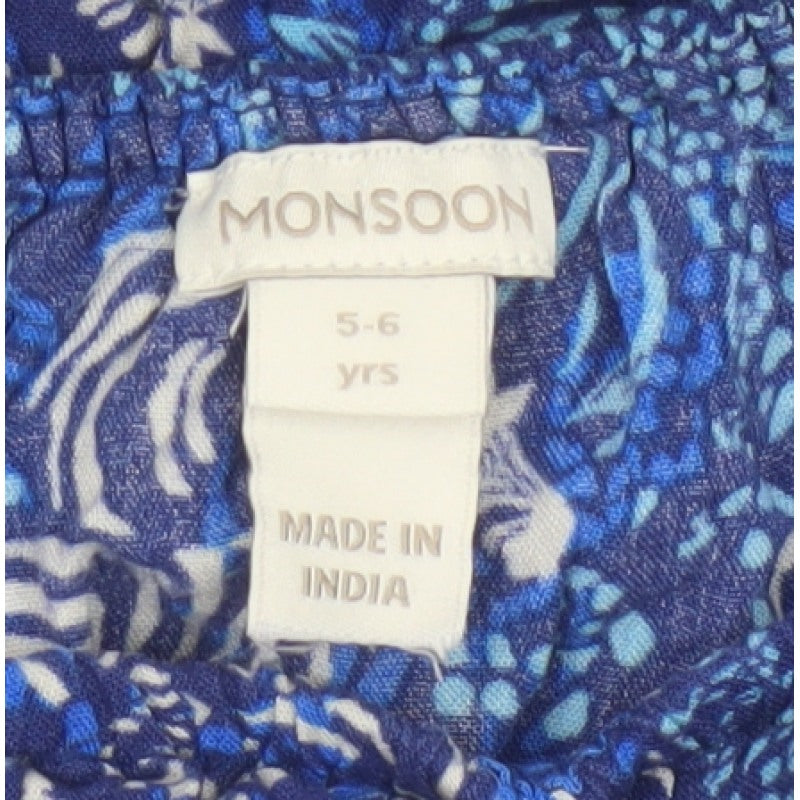 Monsoon Girls Blue 5-6 Years Animal Print Off Shoulder Wide Leg Jumpsuit