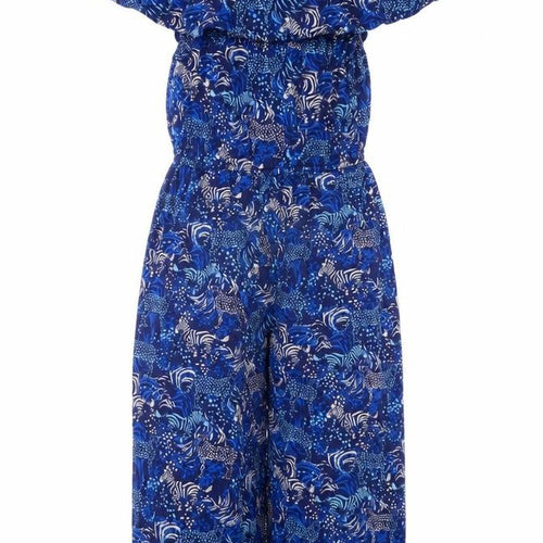 Monsoon Girls Blue 5-6 Years Animal Print Off Shoulder Wide Leg Jumpsuit