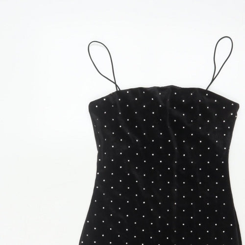 H&M Women Black XS Velvet Rhinestone Bodycon Knee Length Party Dress
