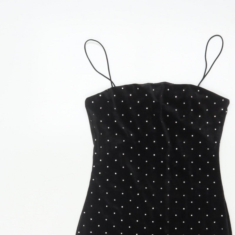 H&M Women Black XS Velvet Rhinestone Bodycon Knee Length Party Dress