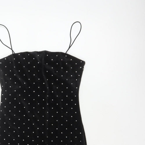 H&M Women Black XS Velvet Rhinestone Bodycon Knee Length Party Dress