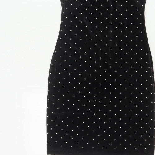 H&M Women Black XS Velvet Rhinestone Bodycon Knee Length Party Dress