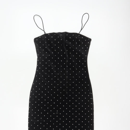 H&M Women Black XS Velvet Rhinestone Bodycon Knee Length Party Dress