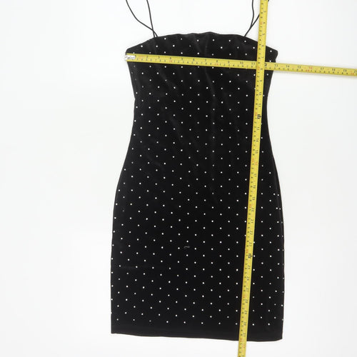 H&M Women Black XS Velvet Rhinestone Bodycon Knee Length Party Dress