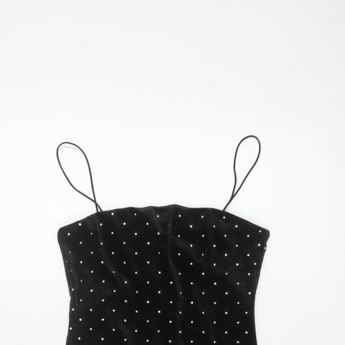 H&M Women Black XS Velvet Rhinestone Bodycon Knee Length Party Dress