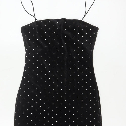 H&M Women Black XS Velvet Rhinestone Bodycon Knee Length Party Dress