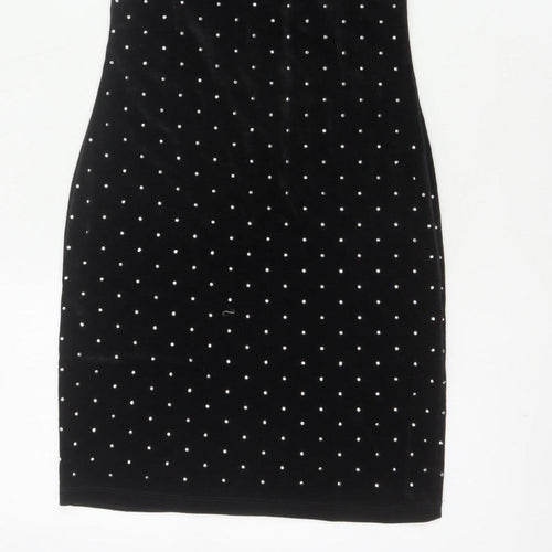 H&M Women Black XS Velvet Rhinestone Bodycon Knee Length Party Dress