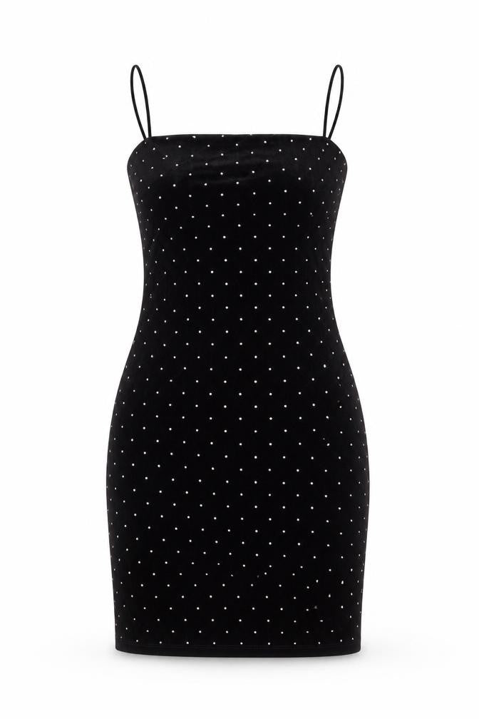 H&M Women Black XS Velvet Rhinestone Bodycon Knee Length Party Dress