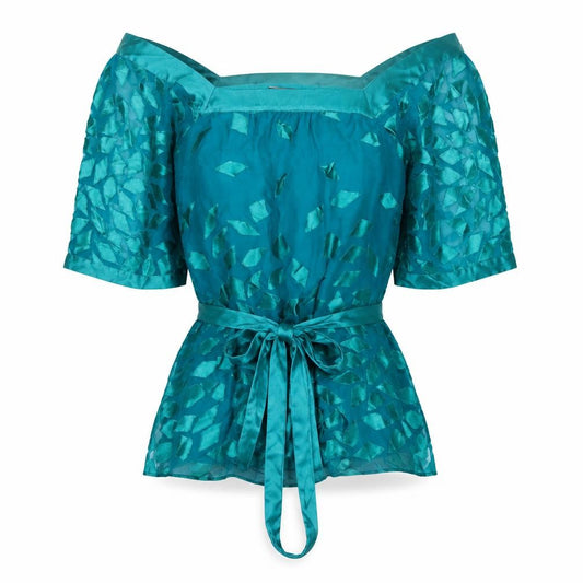 Monsoon Women Green UK 14 Silk Geometric Tie Waist Tunic Blouse